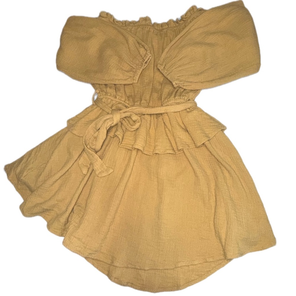 Petal & Pup 100% Cotton Golden Honey Off Shoulder Dress Size M Tie Waist Ruffle - Picture 8 of 11